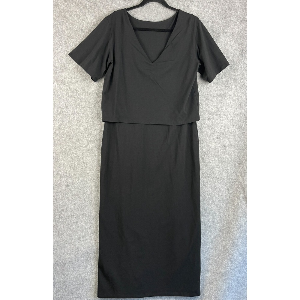 Theory Layered Midi Dress Womens Large Black Modal Blend Minimal Quiet Luxury - Picture 13 of 16